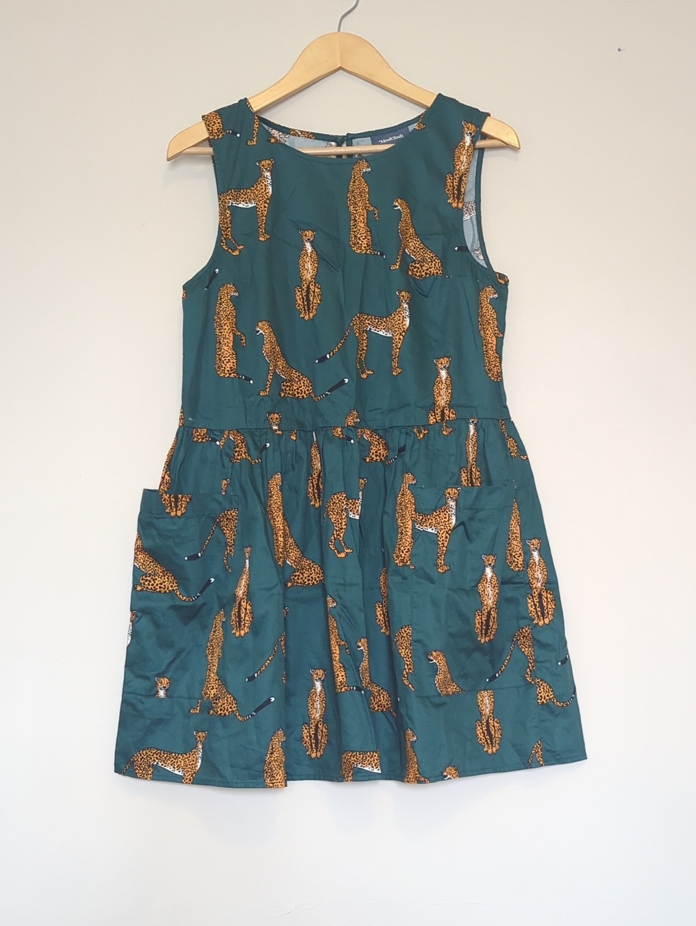 ModCloth Teal Green Dress with Cheetah Print sz M